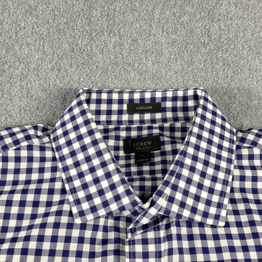 J Crew Shirt Mens L Gingham Ludlow Blue White Long Sleeve 120s 2 Ply